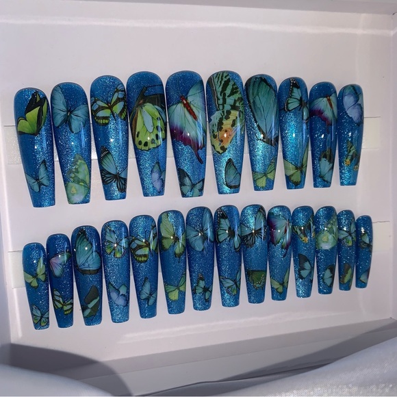 3XL Sapphire Cat Eye Butterfly Press Ons - Picture 4 of 8